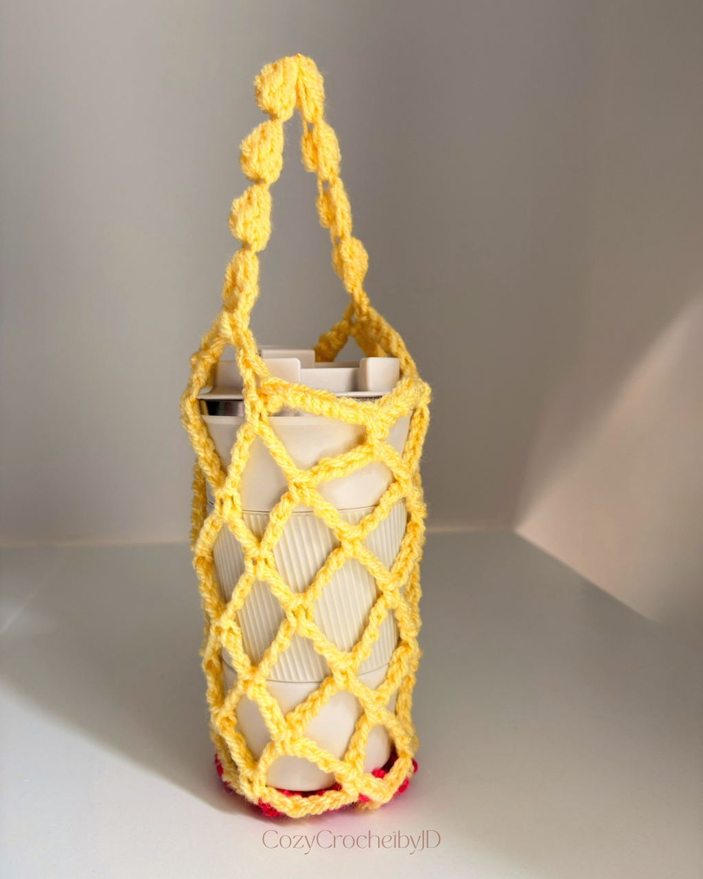 Crochet Cup Holder with Handle | Reusable Coffee Cup Carrier | Handmade Tumbler Net Bag