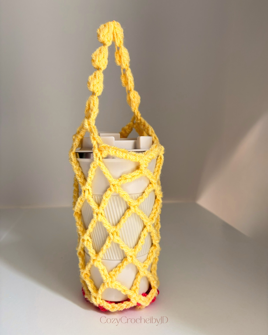 Crochet Cup Holder with Handle | Reusable Coffee Cup Carrier | Handmade Tumbler Net Bag