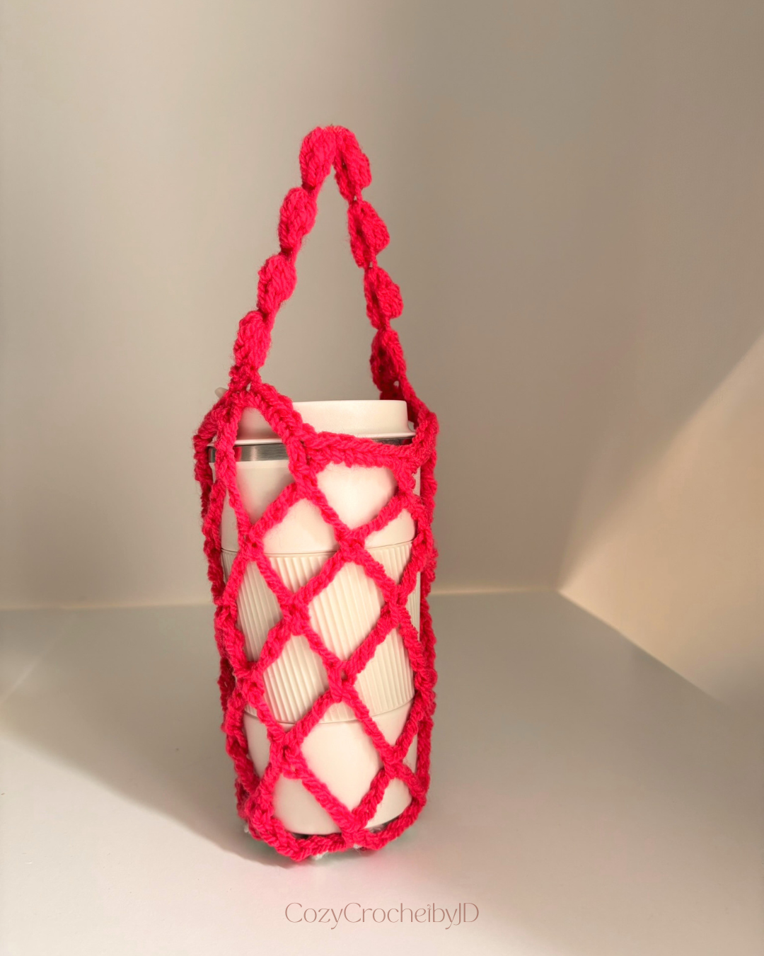 Crochet Cup Holder with Handle | Reusable Coffee Cup Carrier | Handmade Tumbler Net Bag