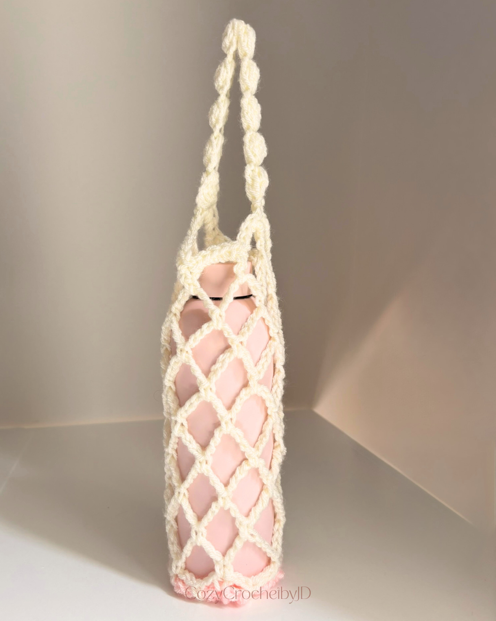Crochet Bottle Holder, Boho Net Bottle Bag with Handle, Handmade Tumbler Carrier