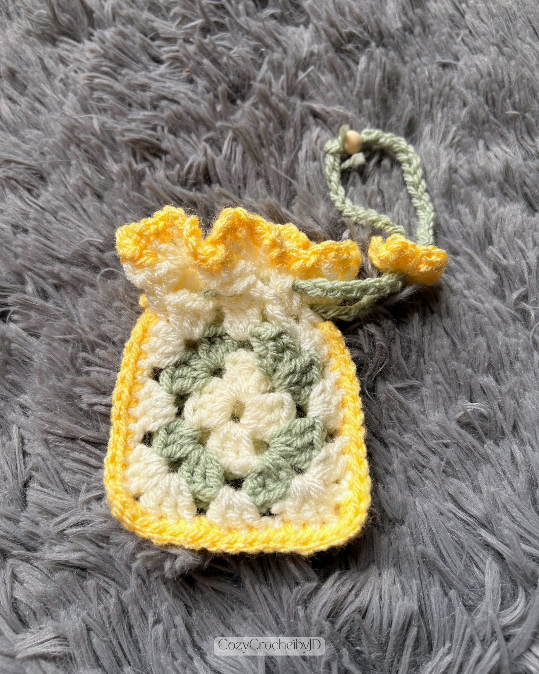 Crochet Granny Square Pouch | Handmade Drawstring Mini Bag | Cute Essentials Purse | Gift for Her