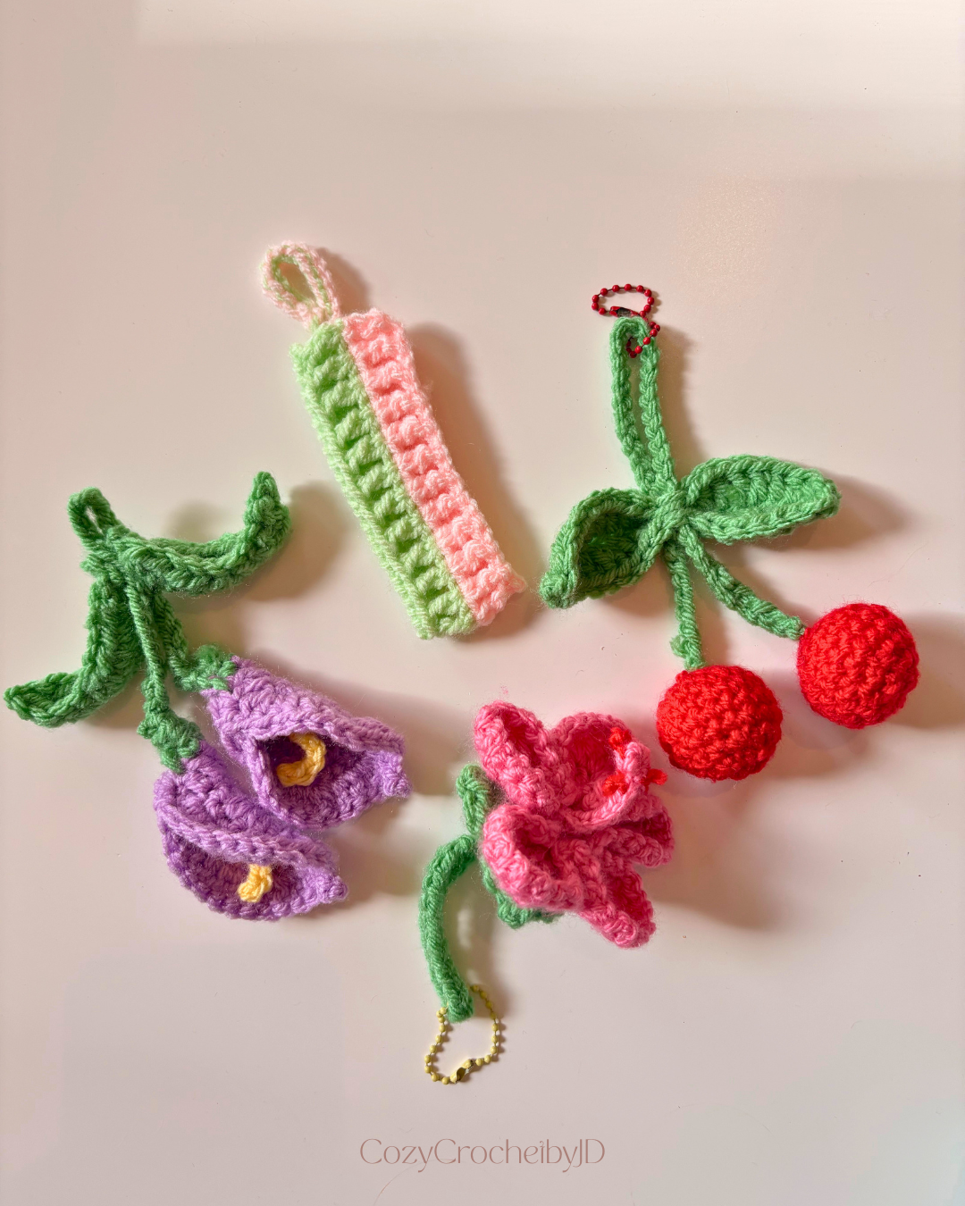 Handmade Crochet Bag Charms | Floral, Cherry, Lip Balm Holder Purse Accessories