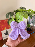 Crochet Bow Bag Charm | Fluffy Lavender Bow Keyring | Rose Gold Key Ring | Handmade Cute Gift Her