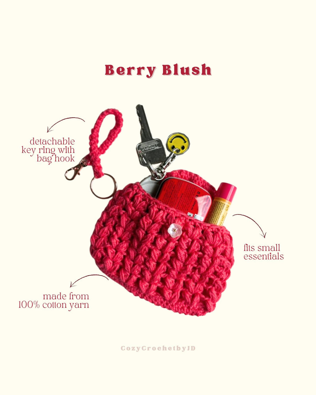 Handmade Cotton Crochet Mini Pouch | Keychain Bag Charm Holder
