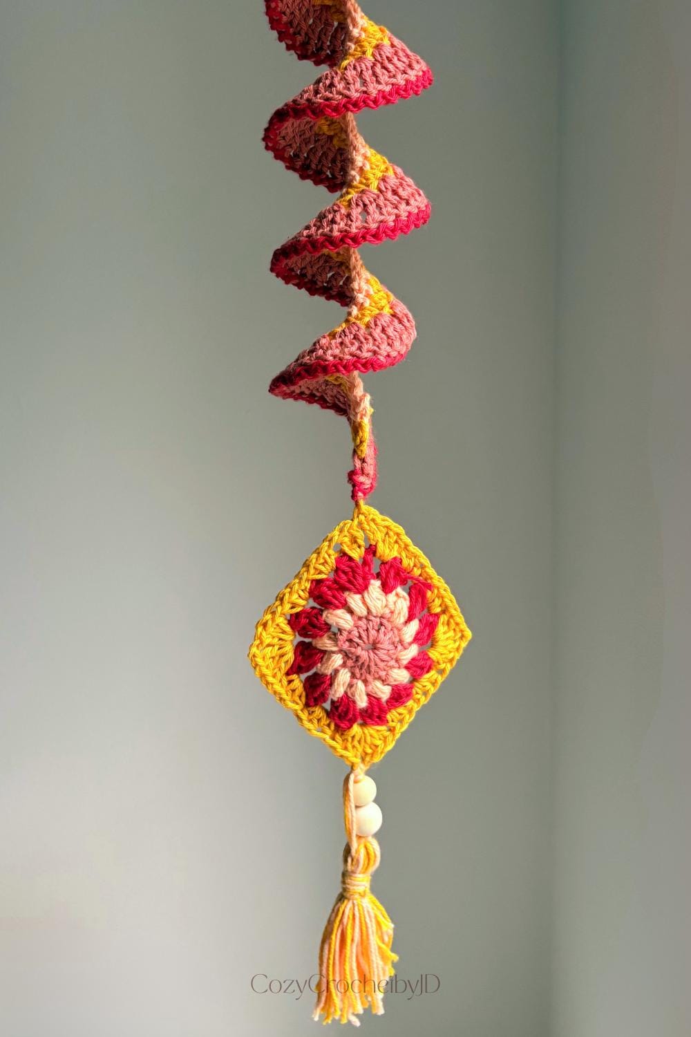 Crochet Granny Square Hanging Decor | Boho Suncatcher Wall Art | Handmade Tassel Home Decor Gift