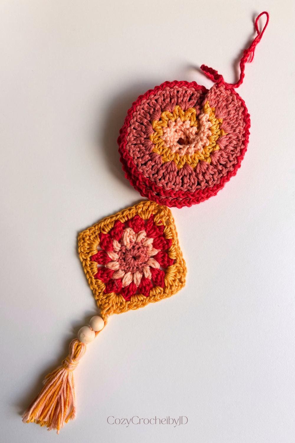 Crochet Granny Square Hanging Decor | Boho Suncatcher Wall Art | Handmade Tassel Home Decor Gift