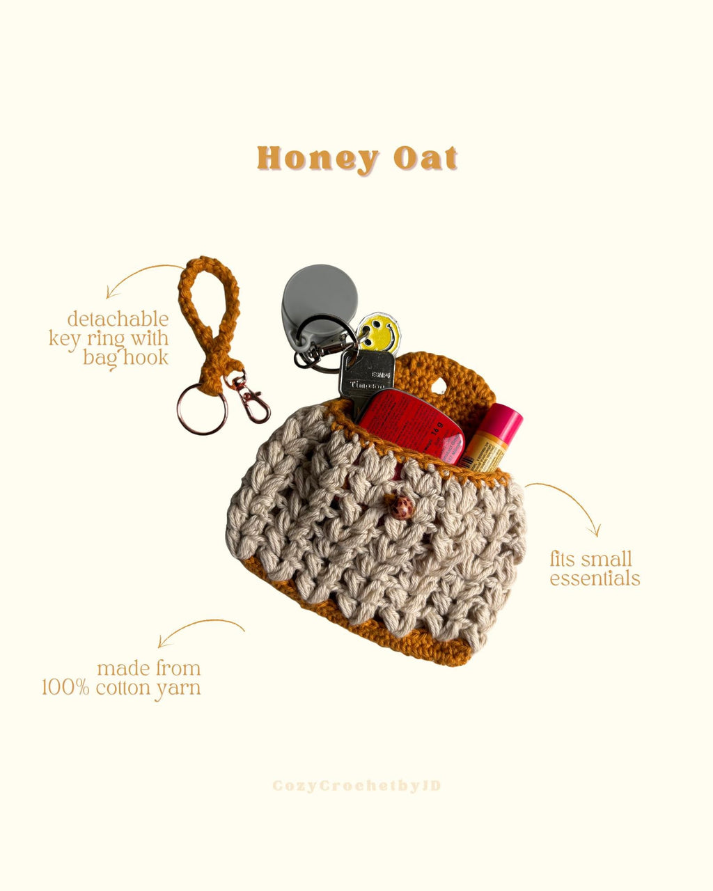 Handmade Cotton Crochet Mini Pouch | Keychain Bag Charm Holder
