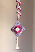 Crochet Granny Square Hanging Decor | Boho Suncatcher Wall Art | Handmade Tassel Home Decor Gift