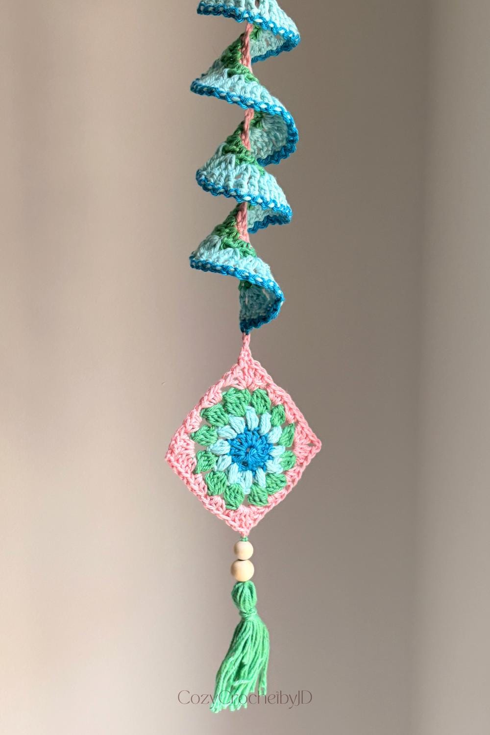 Crochet Granny Square Hanging Decor | Boho Suncatcher Wall Art | Handmade Tassel Home Decor Gift