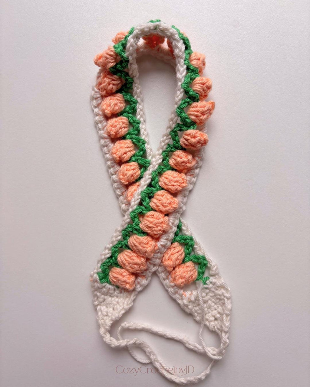Crochet Floral Hairband | Handmade Tie-Up Headband | Rose, Tulip & Peach Blossom | Spring Summer Hair Accessory