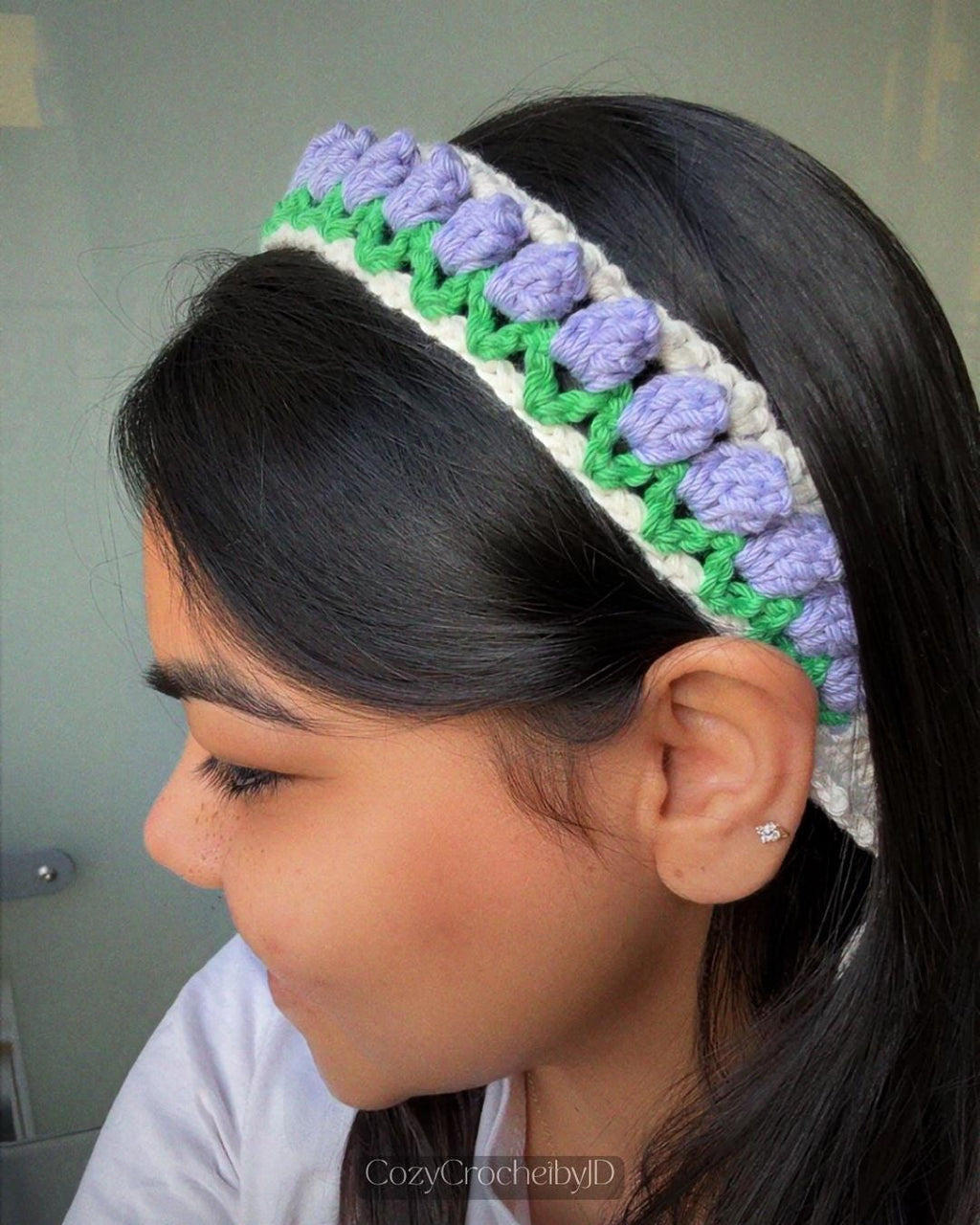 Crochet Floral Hairband | Handmade Tie-Up Headband | Rose, Tulip & Peach Blossom | Spring Summer Hair Accessory
