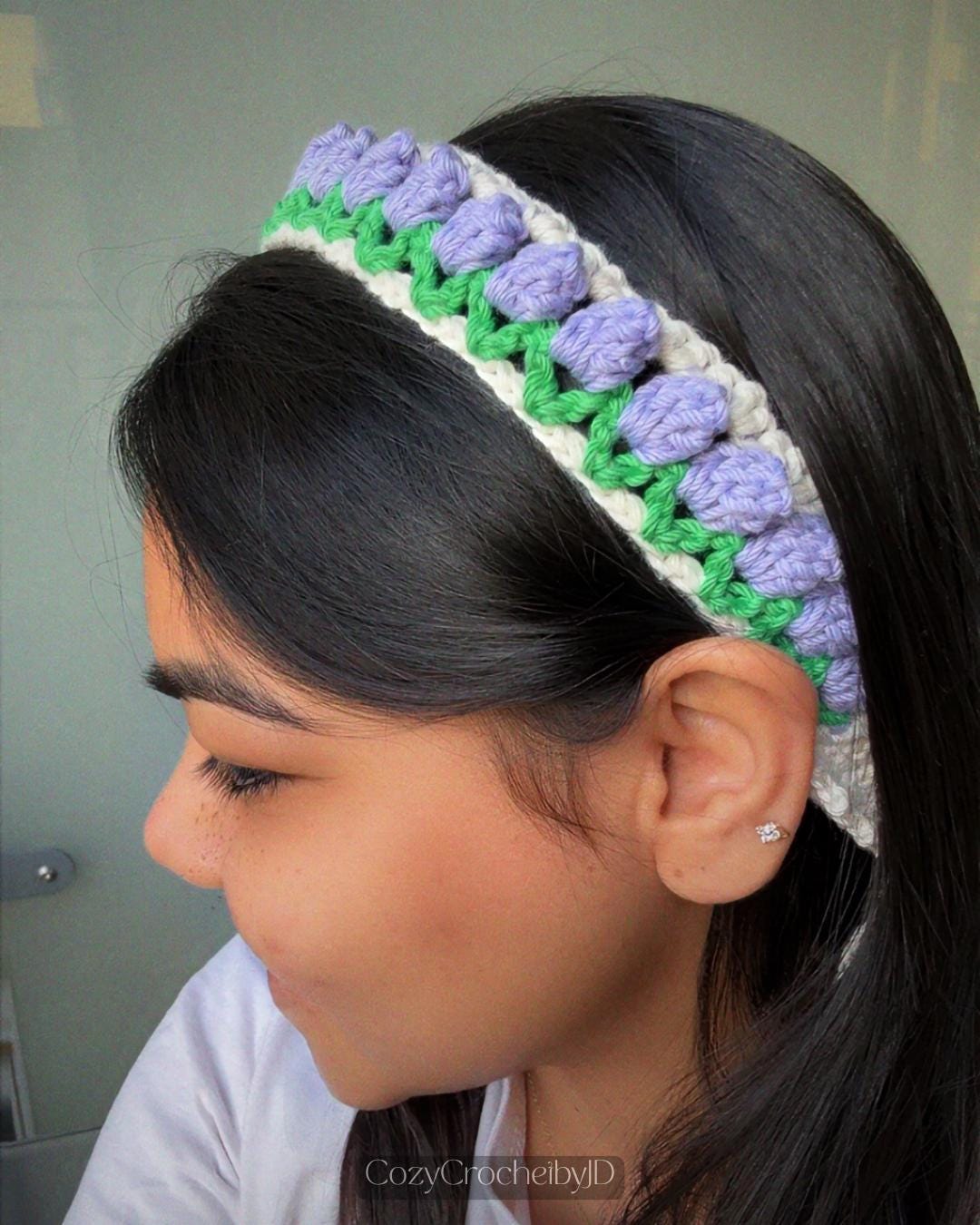 Crochet Floral Hairband | Handmade Tie-Up Headband | Rose, Tulip & Peach Blossom | Spring Summer Hair Accessory